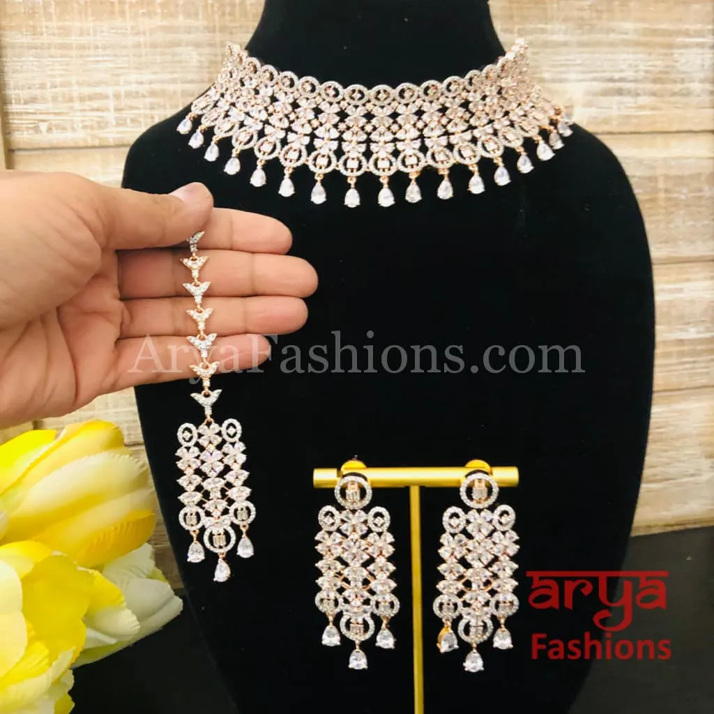 Rose Gold CZ Bridal Choker/ Golden Cubic Zirconia Bridal Necklace