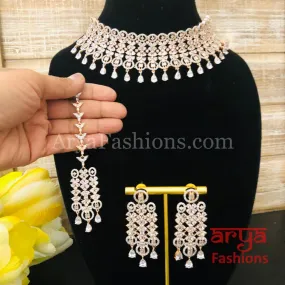 Rose Gold CZ Bridal Choker/ Golden Cubic Zirconia Bridal Necklace