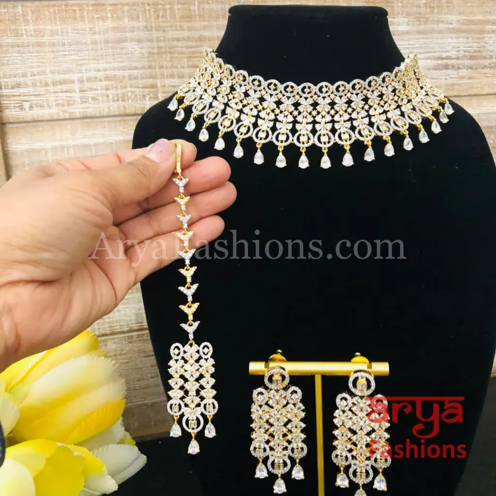 Rose Gold CZ Bridal Choker/ Golden Cubic Zirconia Bridal Necklace