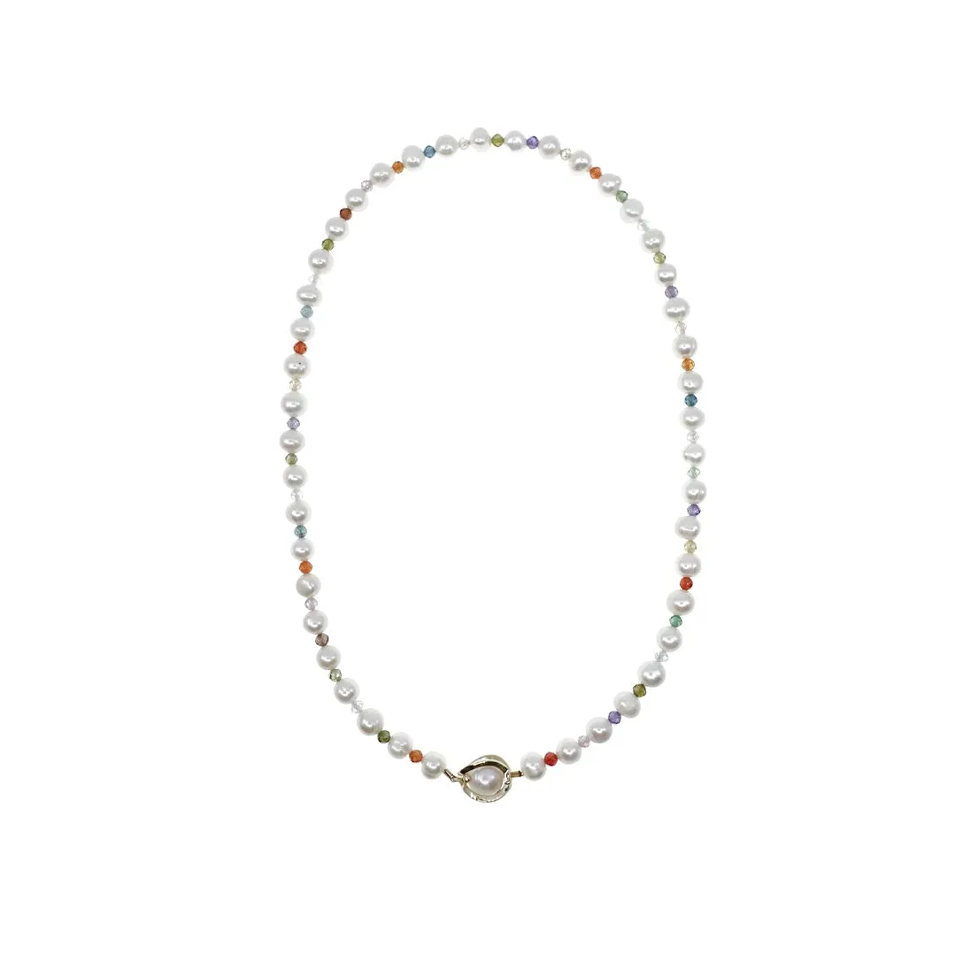 Round Pearl Necklace with Colorful Zirconia