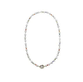 Round Pearl Necklace with Colorful Zirconia