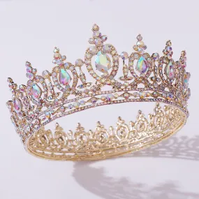 Royal Crystal AB Queen King Wedding Crown  Bridal Hair Ornament