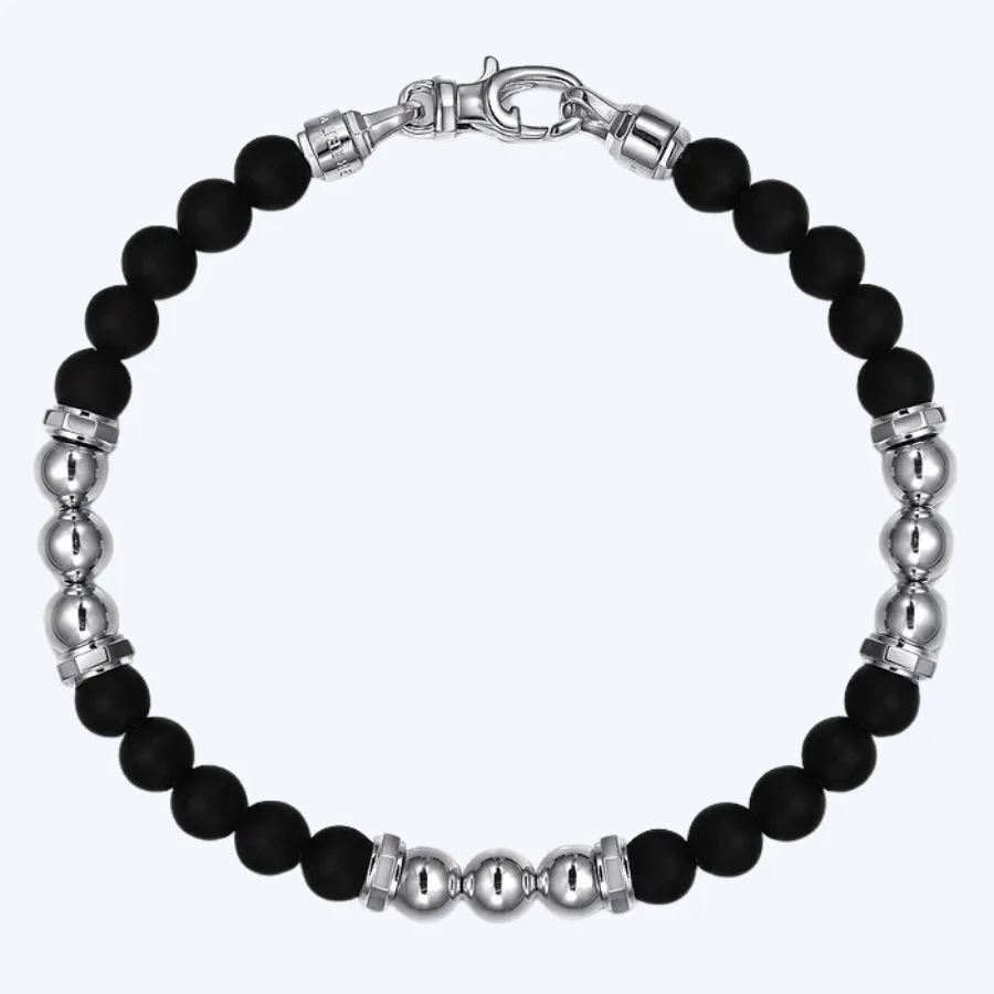 Ryan Matte Onyx and Silver Beaded Bracelet