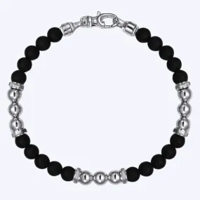 Ryan Matte Onyx and Silver Beaded Bracelet