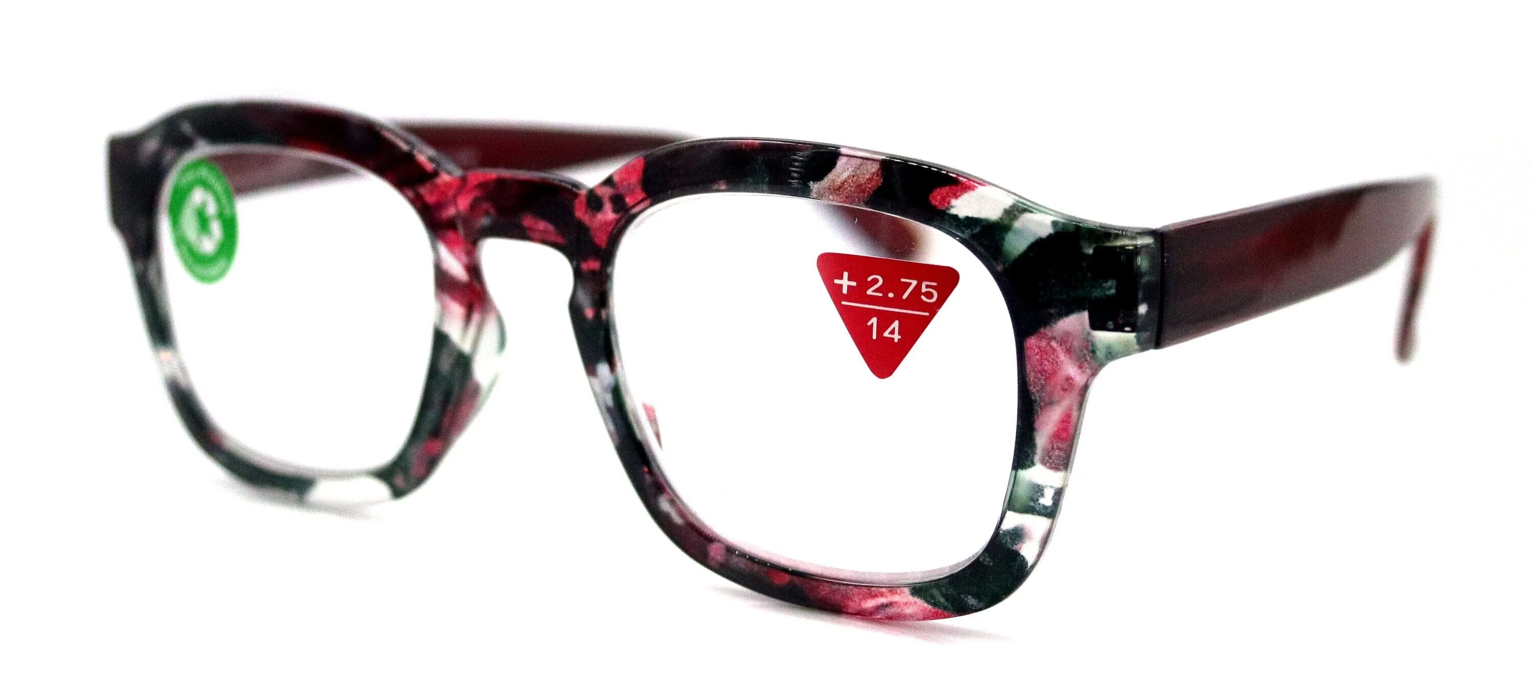 Sasha, (Premium) Reading Glasses, High End Readers  1.25.. 3 Magnifying Eyeglasses (Black n Red) Camo Square Optical Frames NY Fifth Avenue