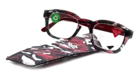 Sasha, (Premium) Reading Glasses, High End Readers  1.25.. 3 Magnifying Eyeglasses (Black n Red) Camo Square Optical Frames NY Fifth Avenue