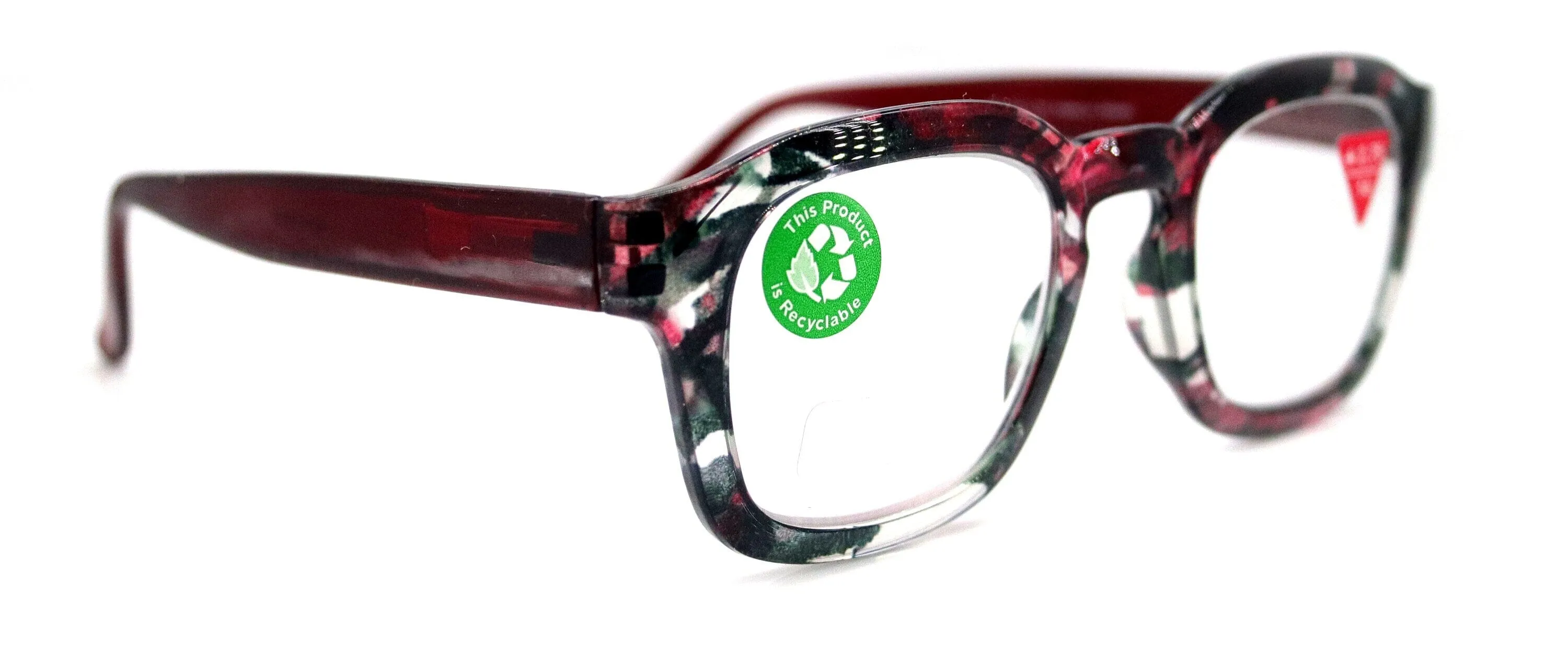 Sasha, (Premium) Reading Glasses, High End Readers  1.25.. 3 Magnifying Eyeglasses (Black n Red) Camo Square Optical Frames NY Fifth Avenue