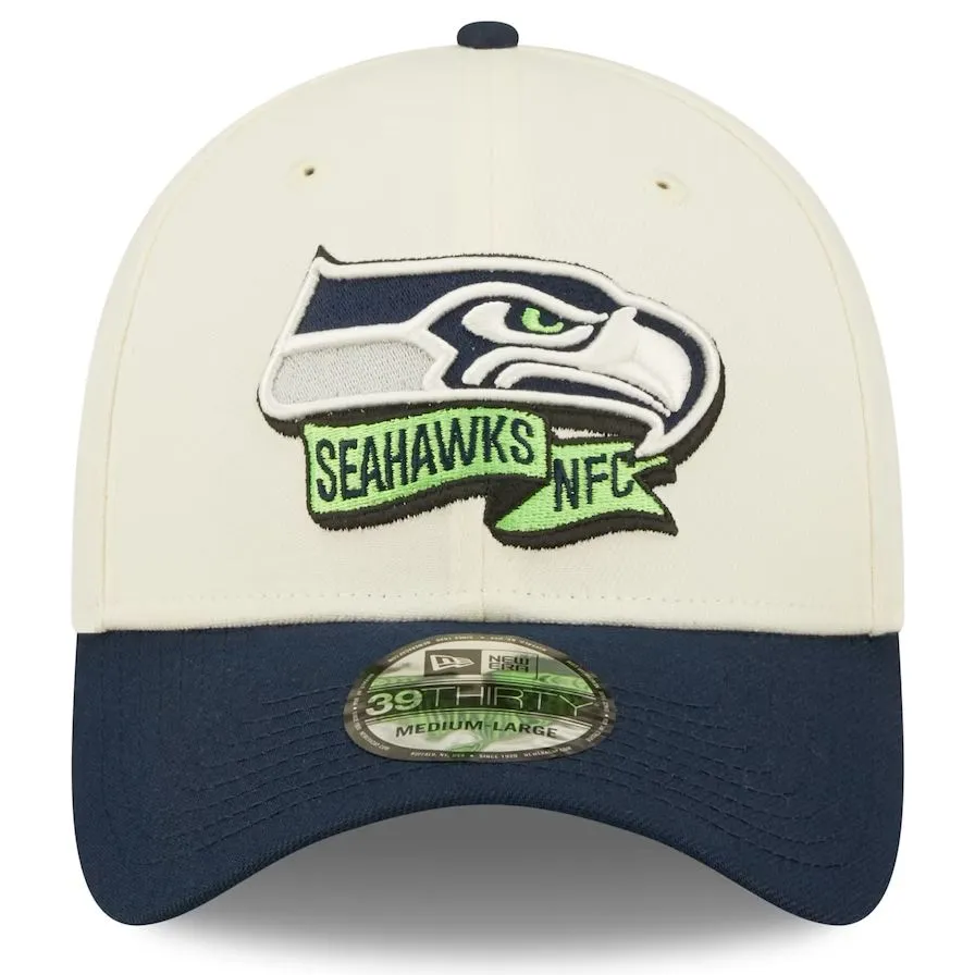 Seattle Seahawks 2022 Sideline 39THIRTY 2 Tone Flex Hat Cream/Navy