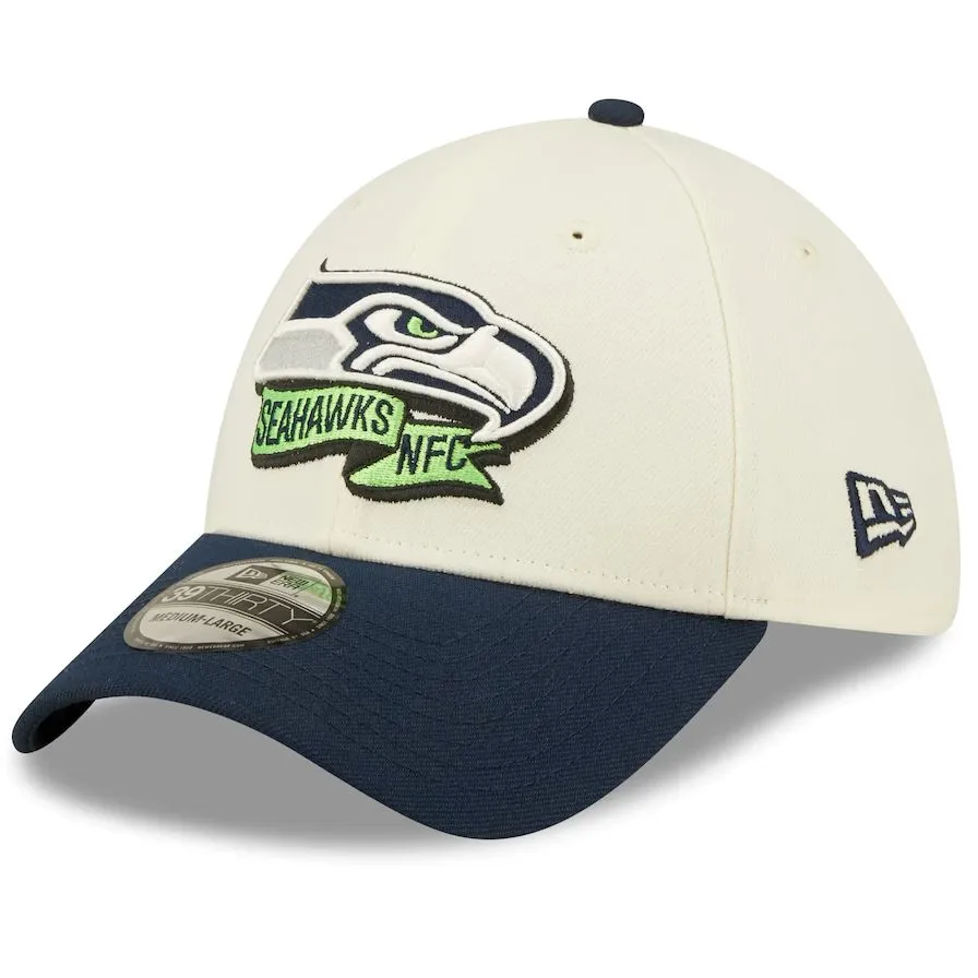Seattle Seahawks 2022 Sideline 39THIRTY 2 Tone Flex Hat Cream/Navy
