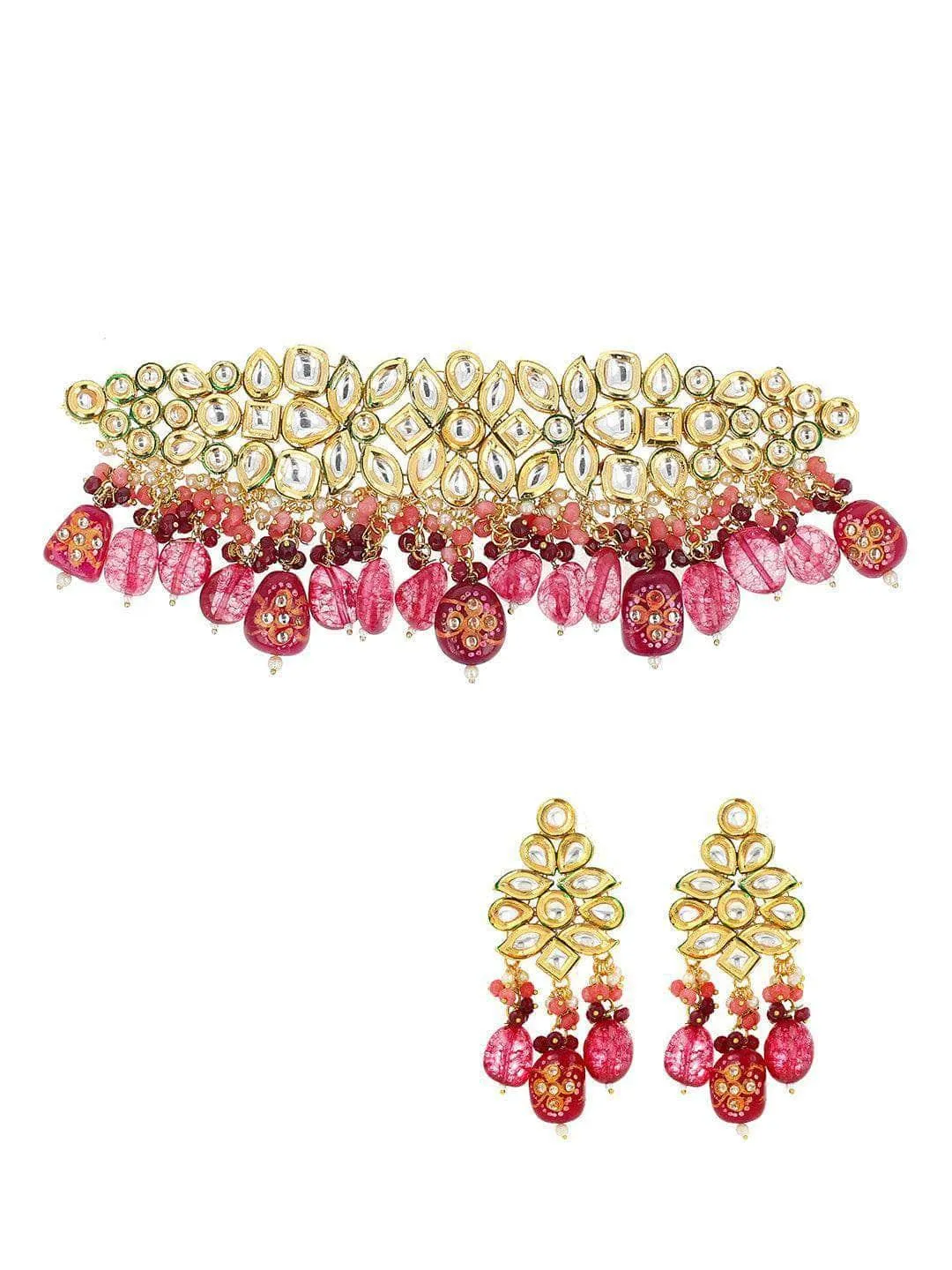 Semi Precious Center Stone Choker And Earring Set