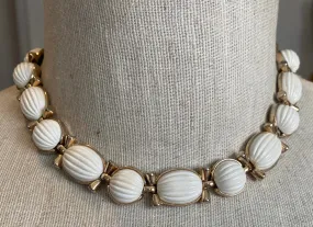 Signed Trifari Vintage Gold Tone Metal Milk Poured Glass Style Collar Necklace