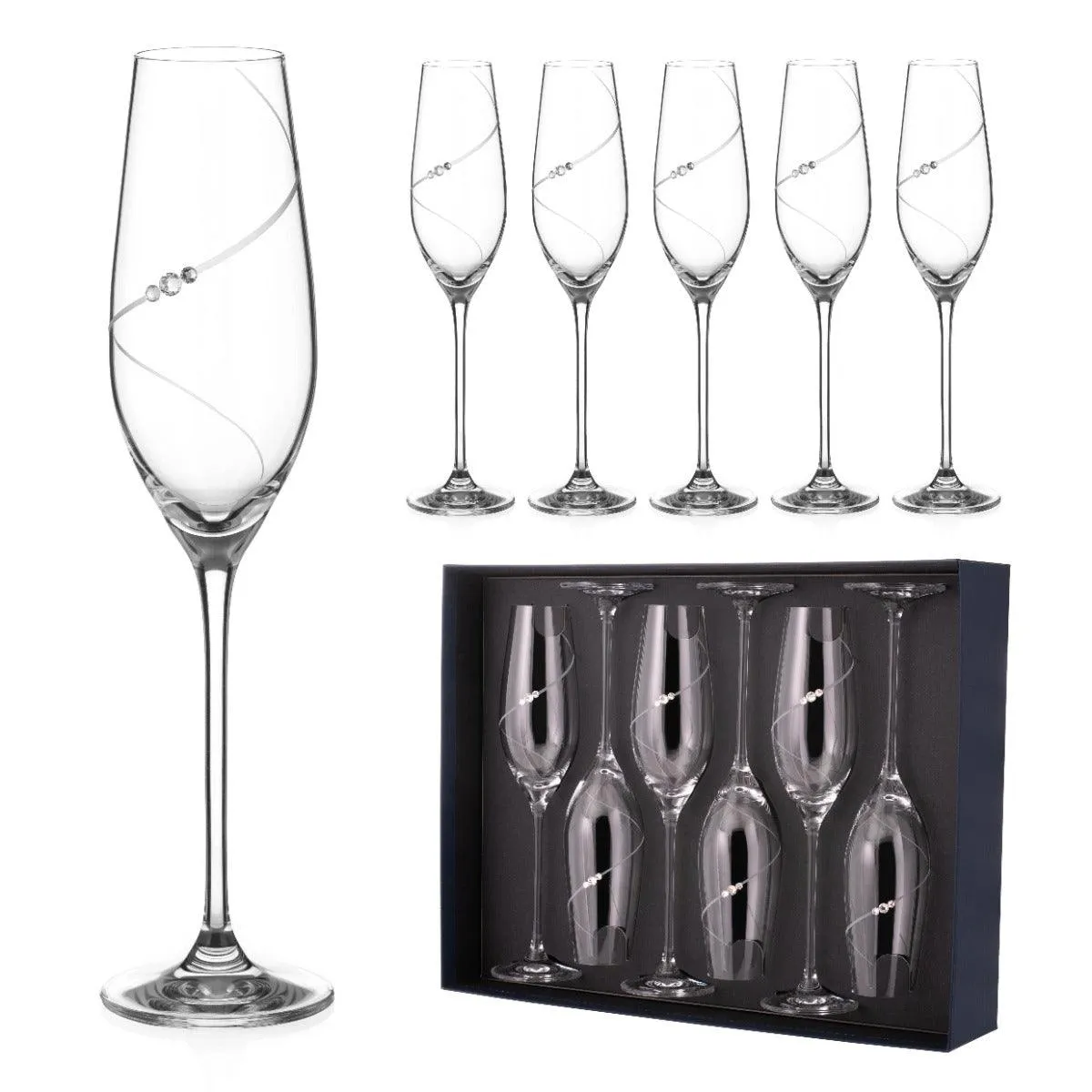 Silhouette Flute Glasses Adorned with Swarovski® Crystals – Set of 6 - Made In SLOVAKIA