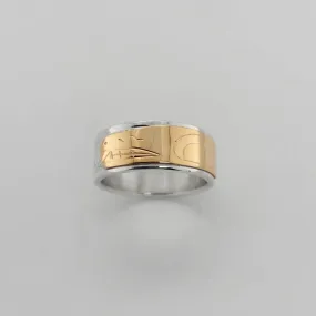 Silver 3/8" Band with Gold Wolf