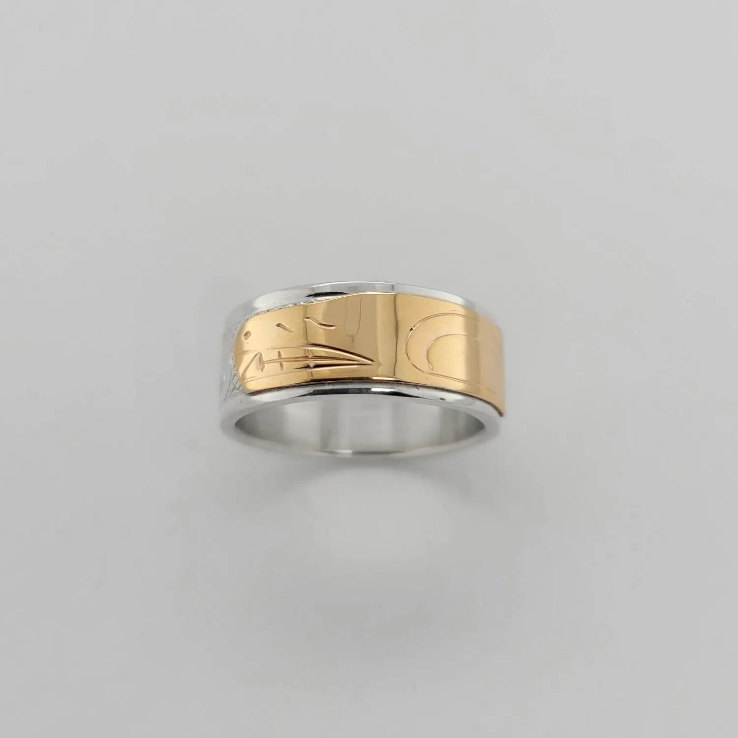 Silver 3/8" Band with Gold Wolf