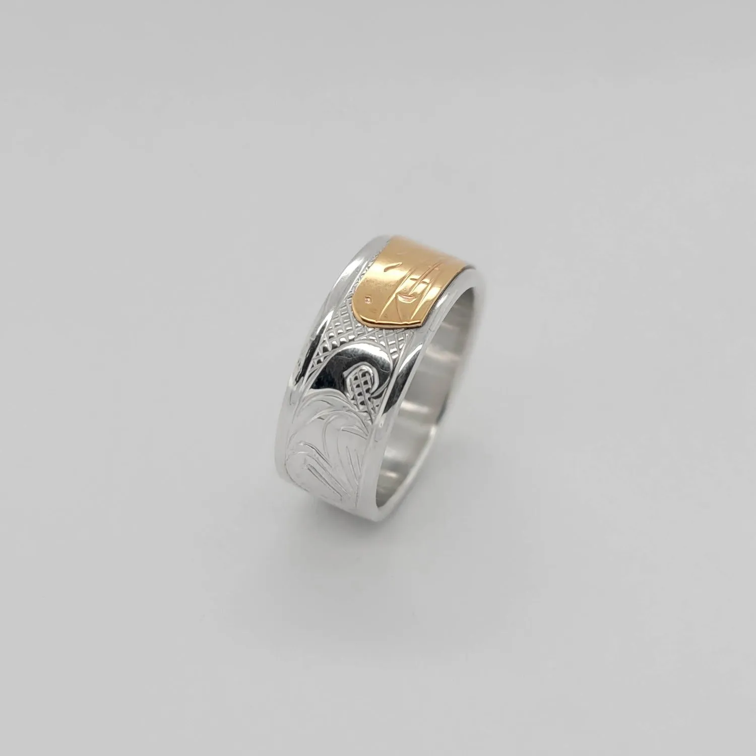 Silver 3/8" Band with Gold Wolf