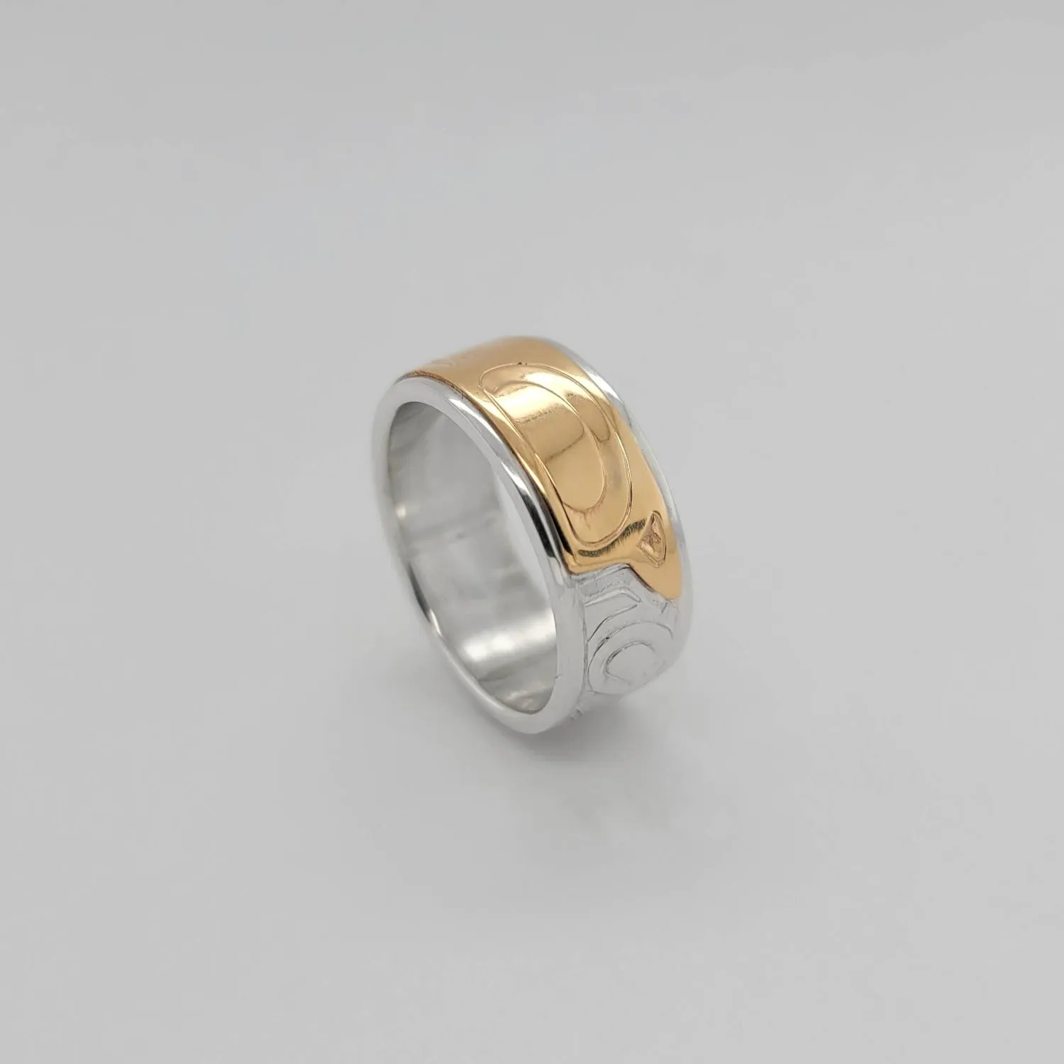 Silver 3/8" Band with Gold Wolf