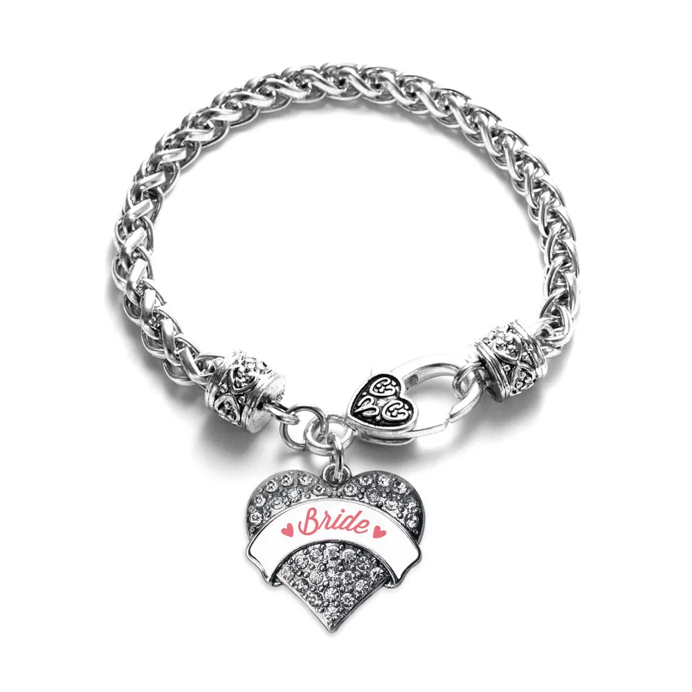 Silver Coral Bride Pave Heart Charm Braided Bracelet