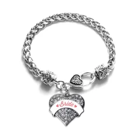Silver Coral Bride Pave Heart Charm Braided Bracelet