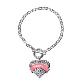 Silver Coral Mother Pave Heart Charm Toggle Bracelet