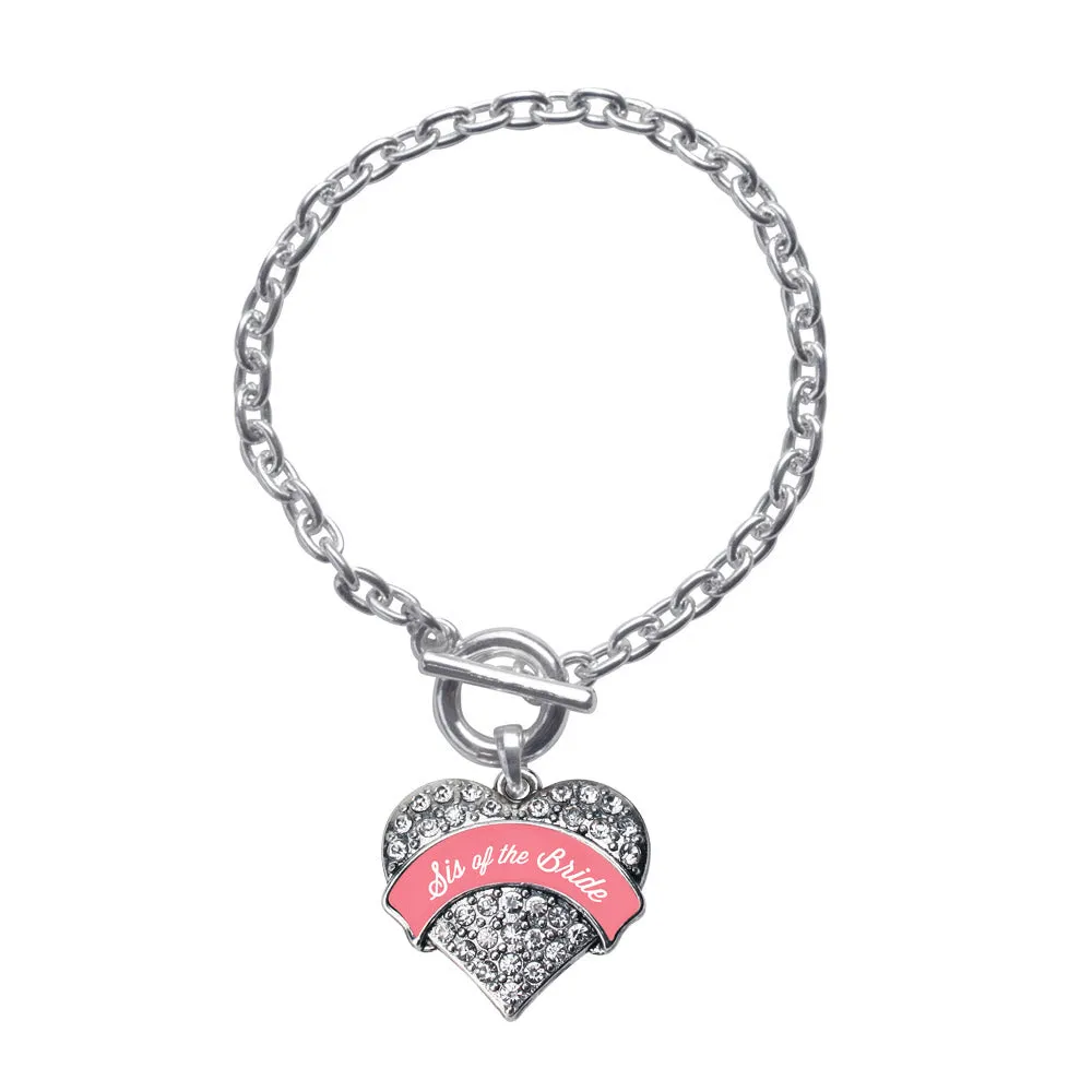 Silver Coral Sis of Bride Pave Heart Charm Toggle Bracelet