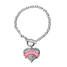 Silver Coral Sis of Bride Pave Heart Charm Toggle Bracelet