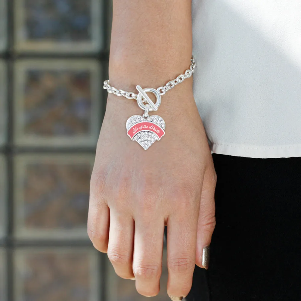 Silver Coral Sis of Bride Pave Heart Charm Toggle Bracelet