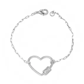 Silver Linked Chain Bracelet with CZ Heart Station