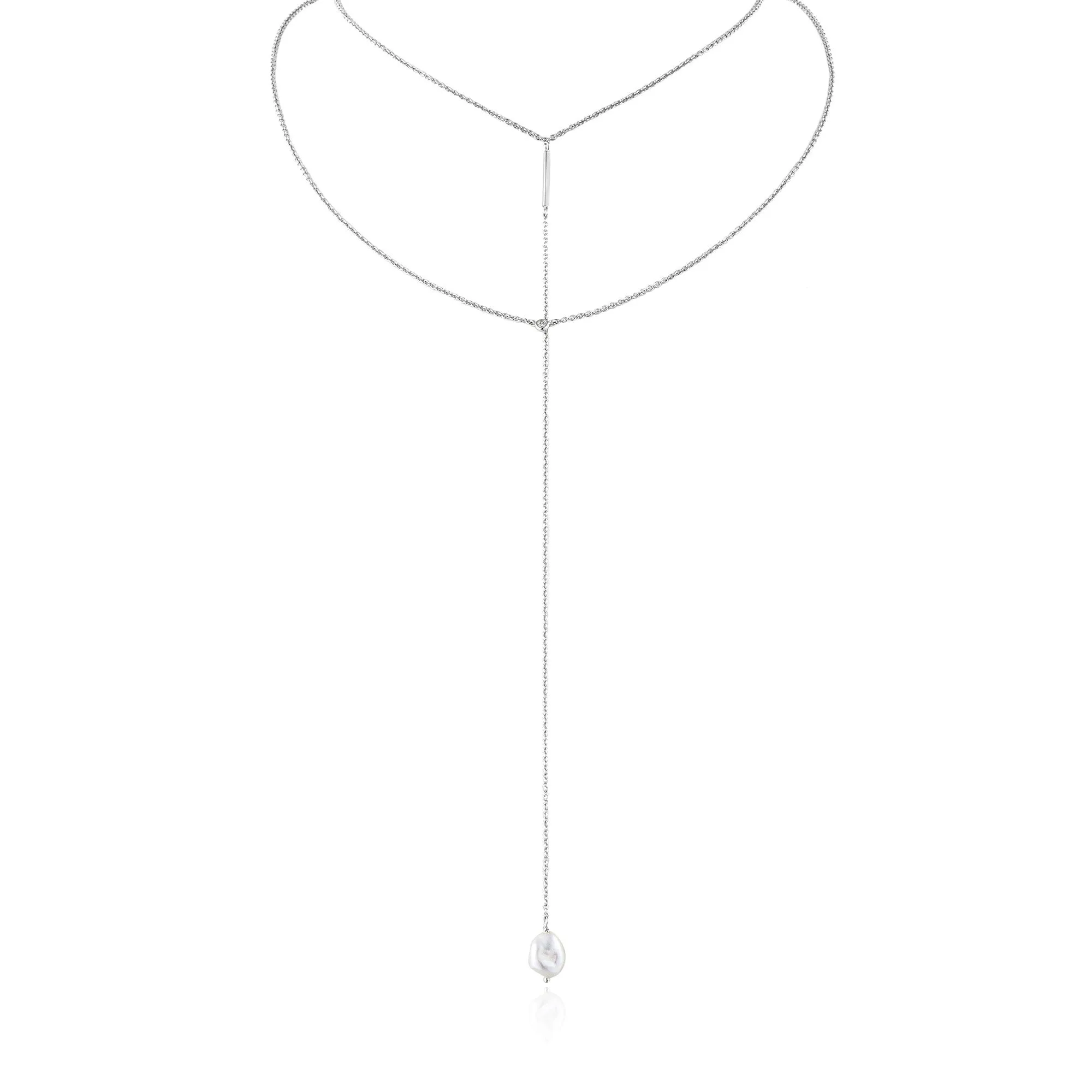 Silver Pearl Y Necklace