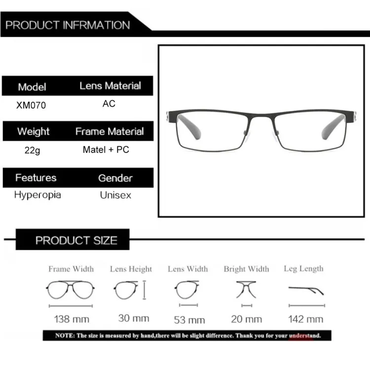 Simple Matel Frame Reading Glasses Hyperopia Eyeglasses  2.00D(Matte Black)
