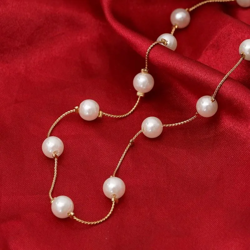 Simulated Pearl Necklace Top Quality Anti-Allergy Gold Color Jewelry
