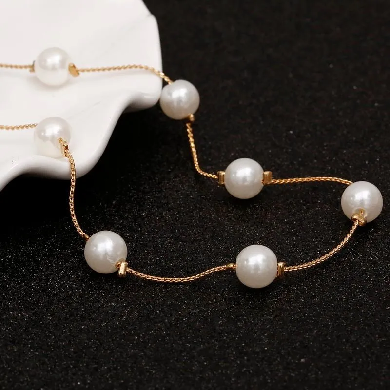Simulated Pearl Necklace Top Quality Anti-Allergy Gold Color Jewelry