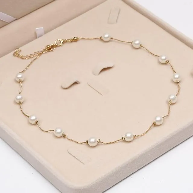 Simulated Pearl Necklace Top Quality Anti-Allergy Gold Color Jewelry