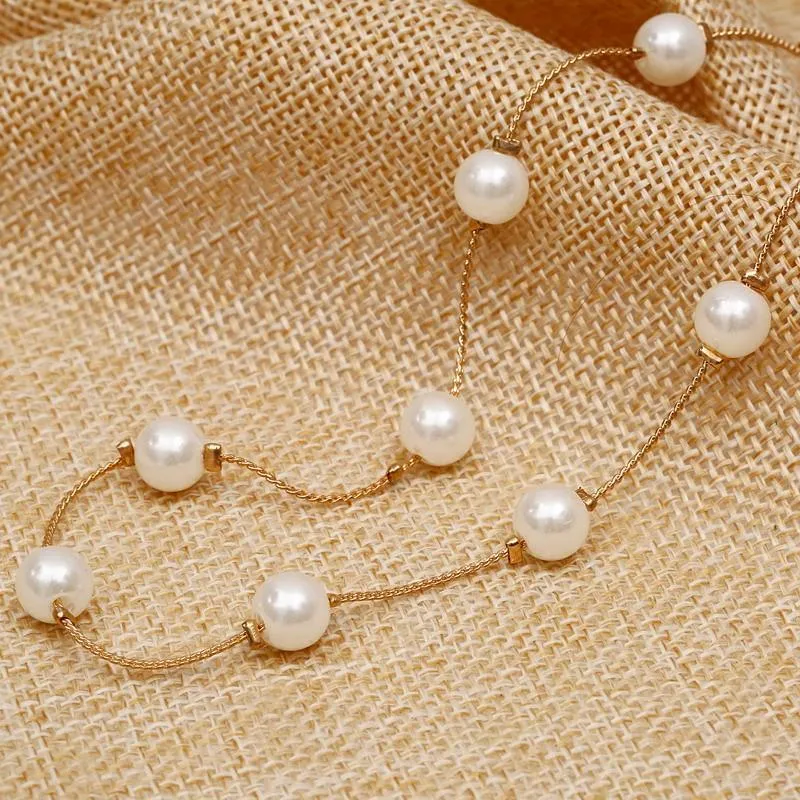 Simulated Pearl Necklace Top Quality Anti-Allergy Gold Color Jewelry
