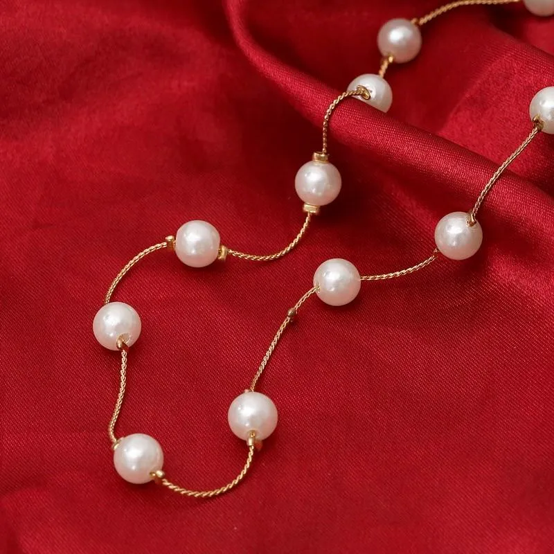 Simulated Pearl Necklace Top Quality Anti-Allergy Gold Color Jewelry