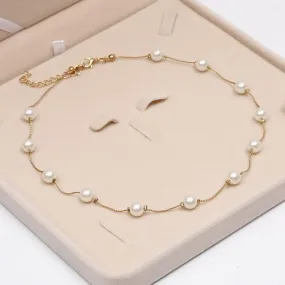 Simulated Pearl Necklace Top Quality Anti-Allergy Gold Color Jewelry