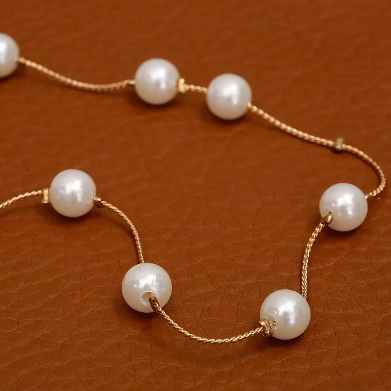 Simulated Pearl Necklace Top Quality Anti-Allergy Gold Color Jewelry