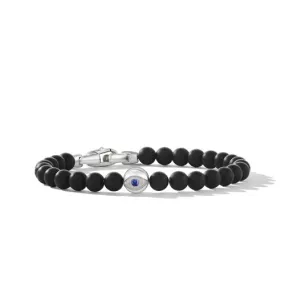 Spiritual Beads Evil Eye Bracelet in Sterling Silver with Black Onyx and Sapphire, Size Medium