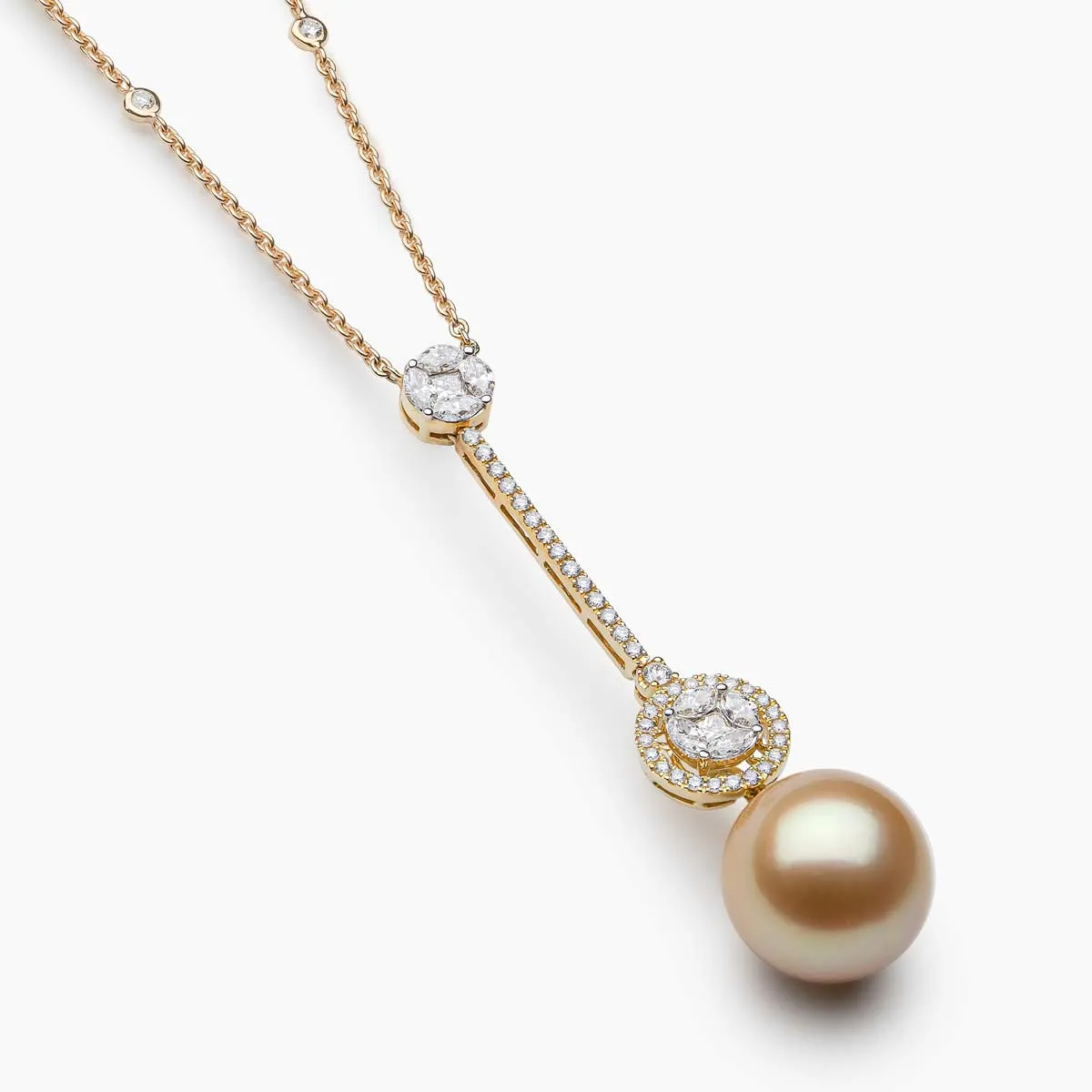 Starlight 18K Gold Indonesian South Sea Pearl and Diamond Drop Necklace