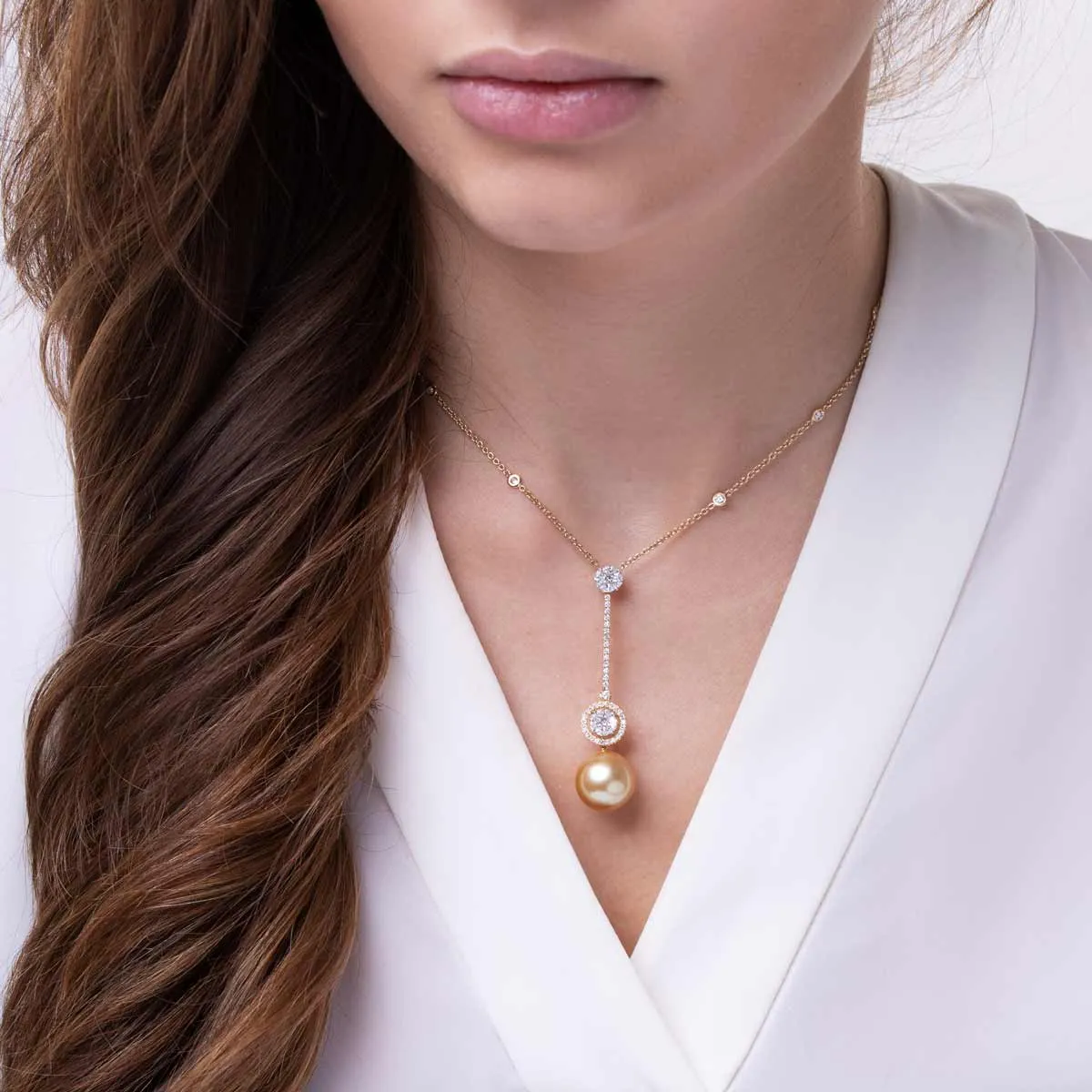 Starlight 18K Gold Indonesian South Sea Pearl and Diamond Drop Necklace