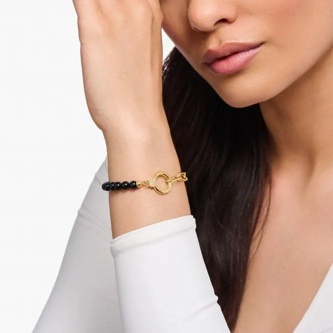 Sterling Silver Gold Plated Onyx Beads Zirconia Bracelet A2134-177-11-L19V