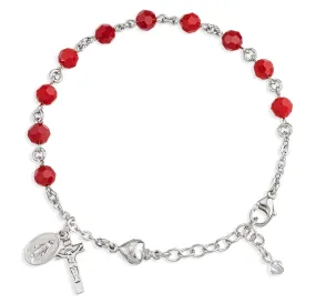 Sterling Silver Rosary Bracelet Created with 6mm Coral Finest Austrian Crystal Round Beads by HMH - B8550SH