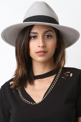 Stitched Straw Ribbon Trim Fedora Hat