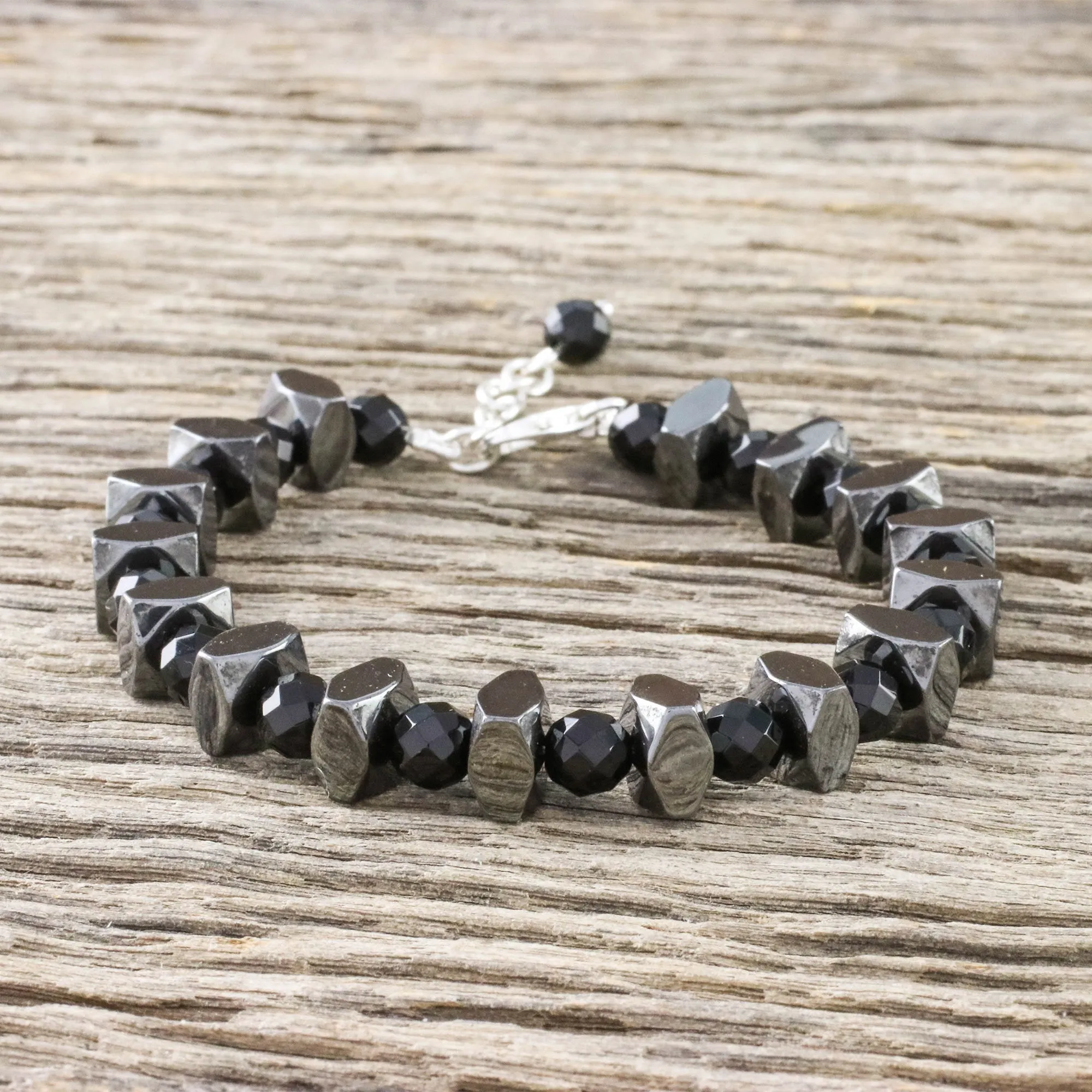 Style by Night Onyx and Hematite Beaded Bracelet from Thailand