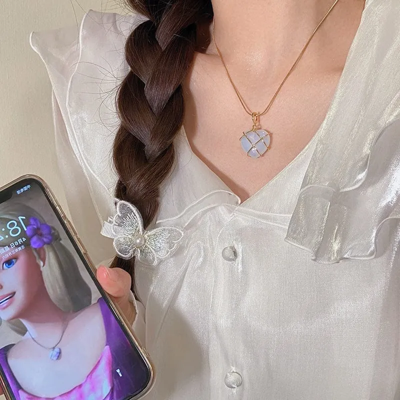 Sweet Gold Filled Opal Heart Pendant Choker Necklace