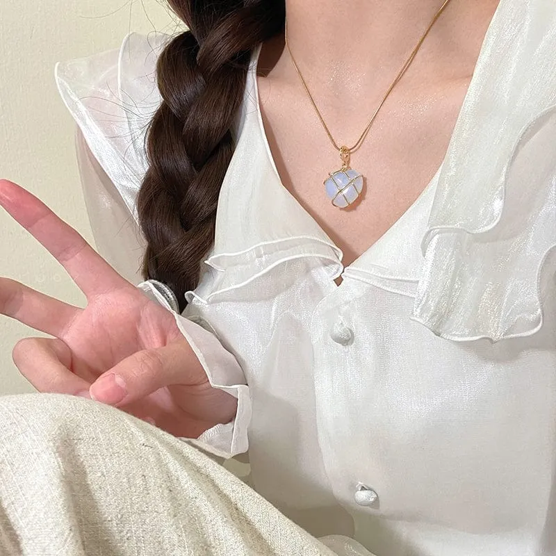 Sweet Gold Filled Opal Heart Pendant Choker Necklace