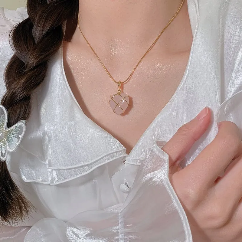 Sweet Gold Filled Opal Heart Pendant Choker Necklace