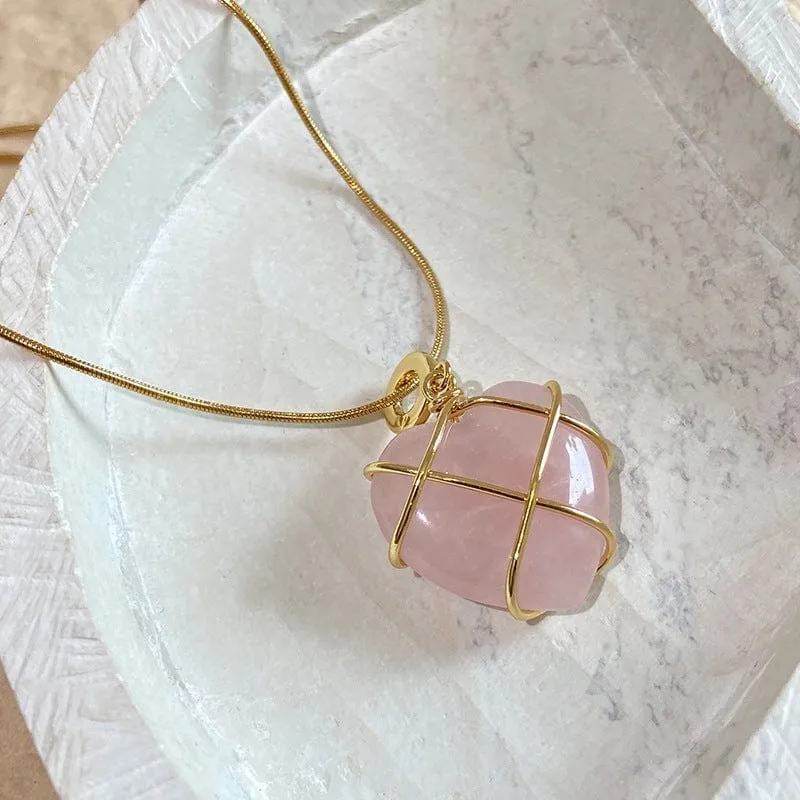 Sweet Gold Filled Opal Heart Pendant Choker Necklace