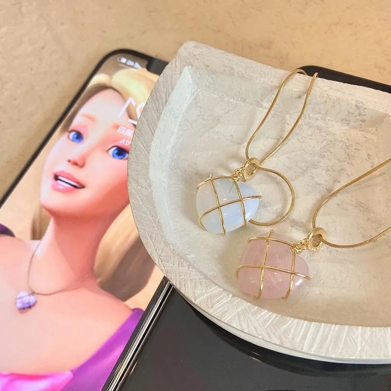 Sweet Gold Filled Opal Heart Pendant Choker Necklace