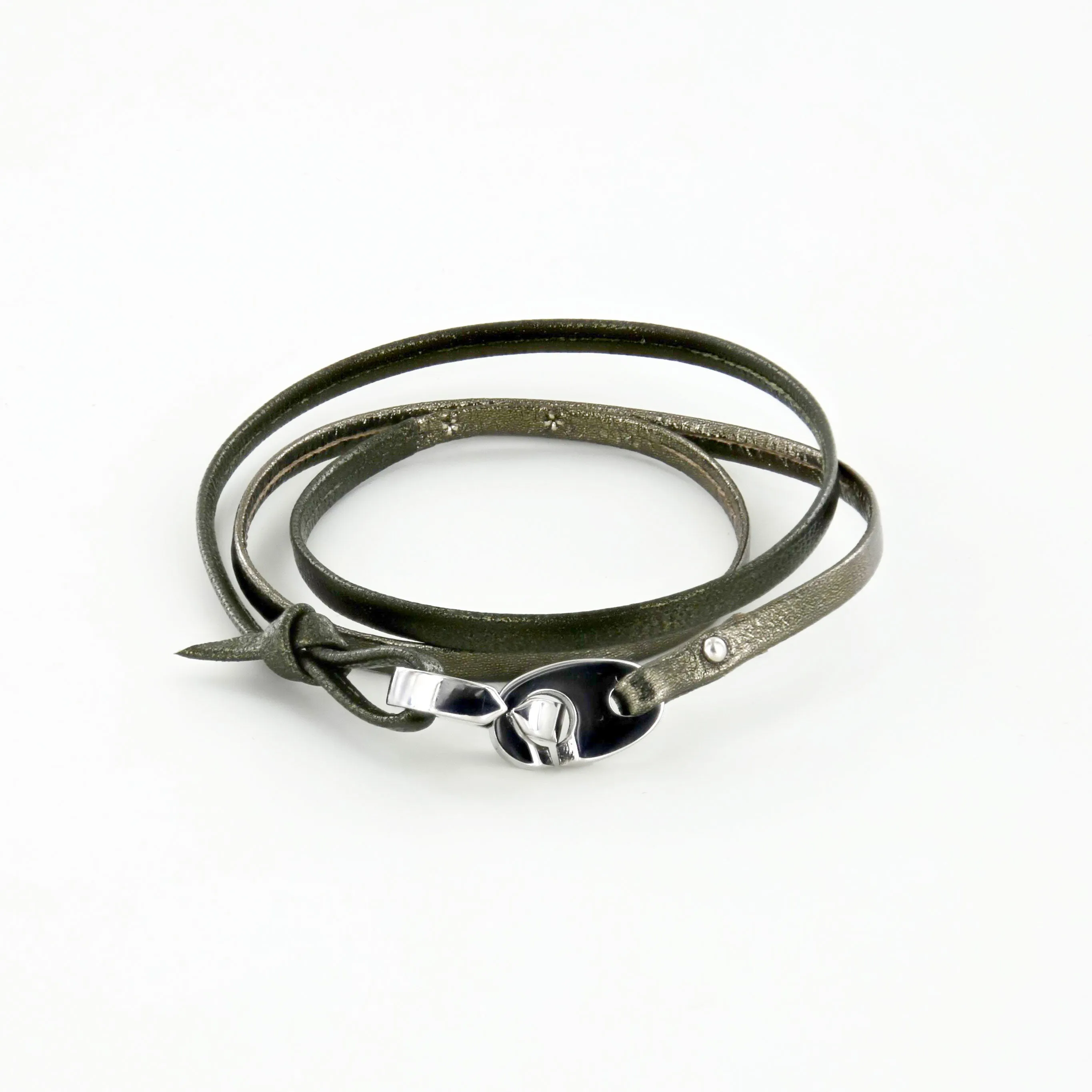Tandem Leather Bracelet with Polished Stainless Steel Brummels