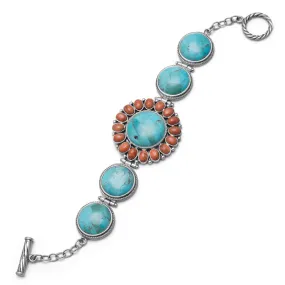 Turquoise and Coral Sunburst Toggle Bracelet